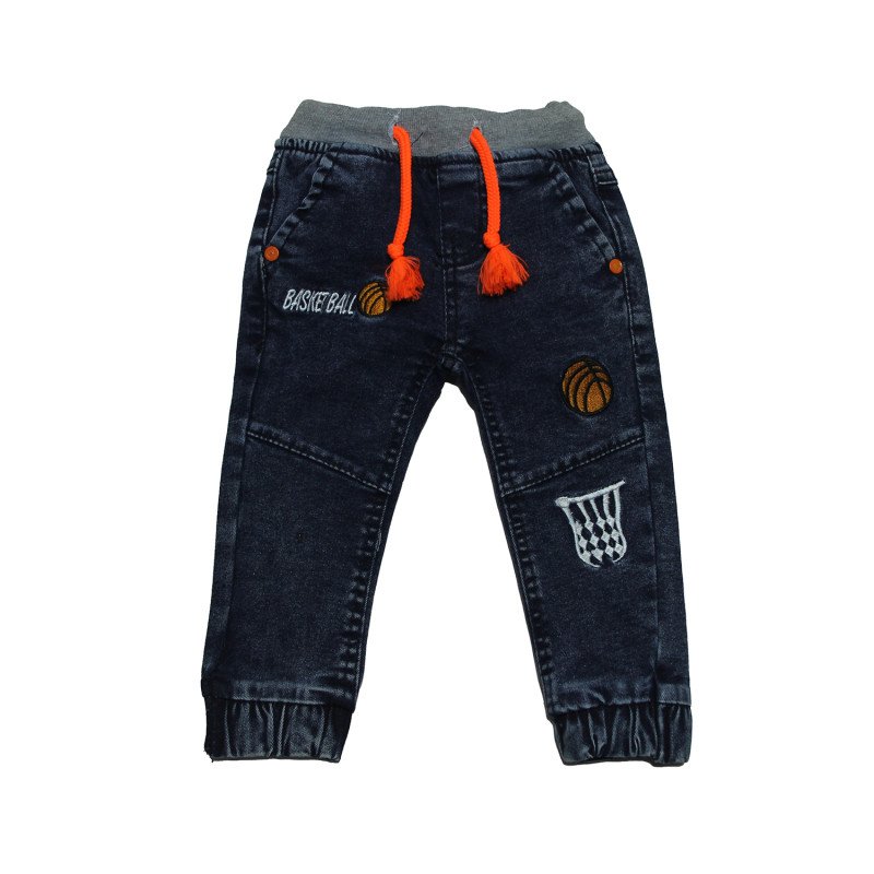 Kids Denim Joggers with Patch work- Blue Color