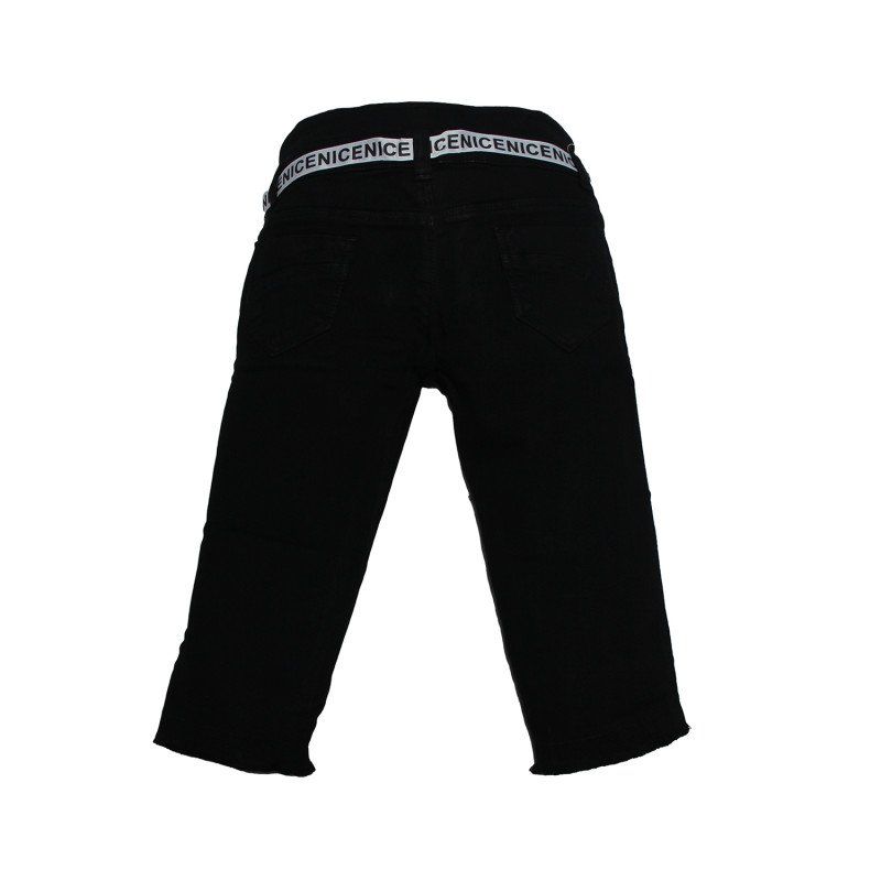 Girls Denim Capri With Siroski Work - Black