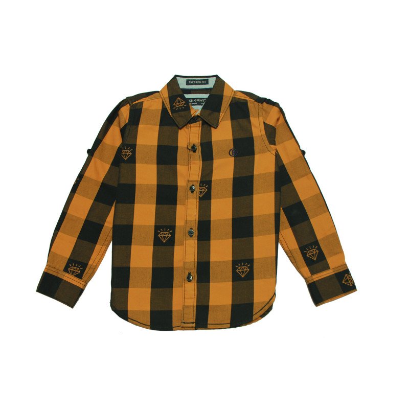 Cotton Full Sleeves Orange Checker Shirt