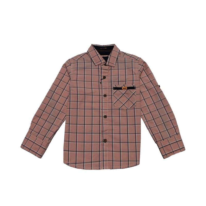 Cotton Full Sleeves Peach Color Checker Shirt