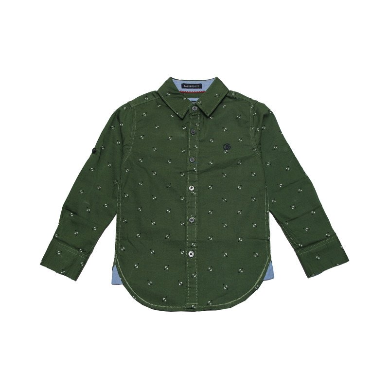 Cotton Full Sleeves Printed Olive Green Shirt