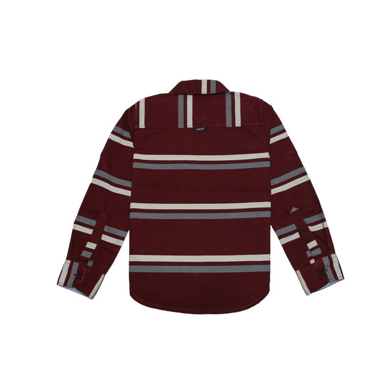 Cotton Full Sleeves Horizontal Stripes Shirt - Maroon