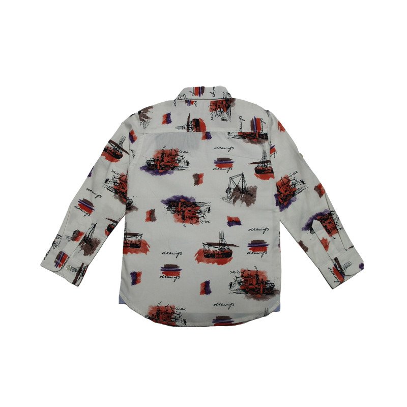 Cotton Full Sleeves Ship Printed White Shirt
