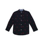 Cotton Full Sleeves Birds Printed Navy Blue Shirt