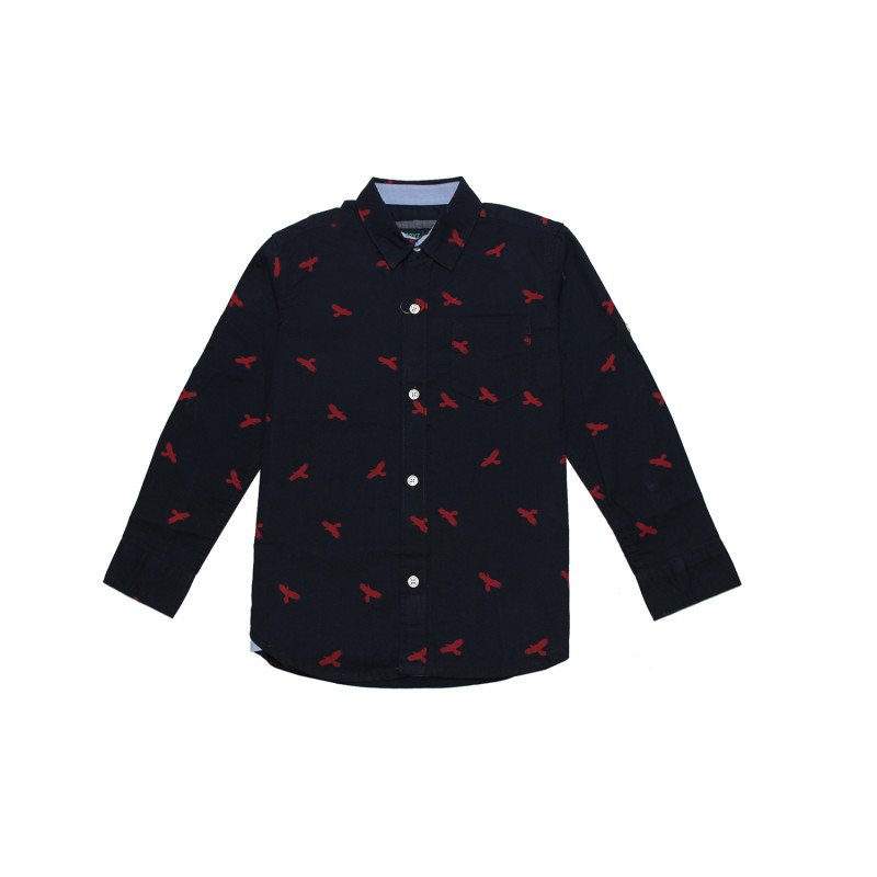 Cotton Full Sleeves Birds Printed Navy Blue Shirt