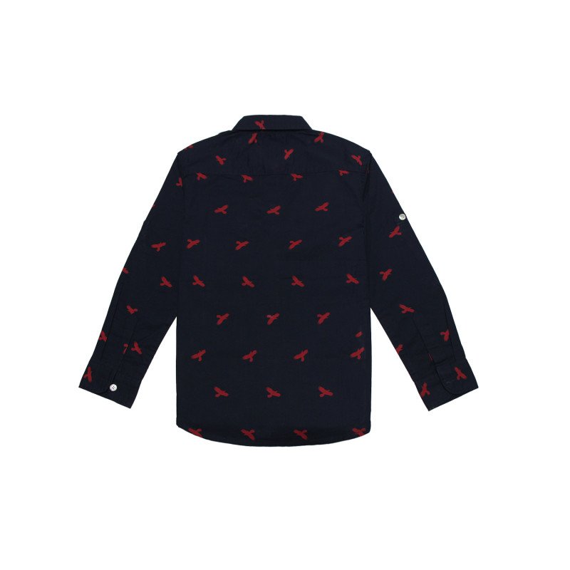 Cotton Full Sleeves Birds Printed Navy Blue Shirt