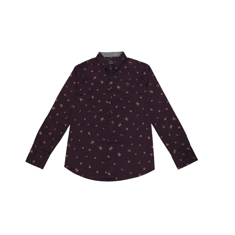 Cotton Full Sleeves Printed Maroon Shirt