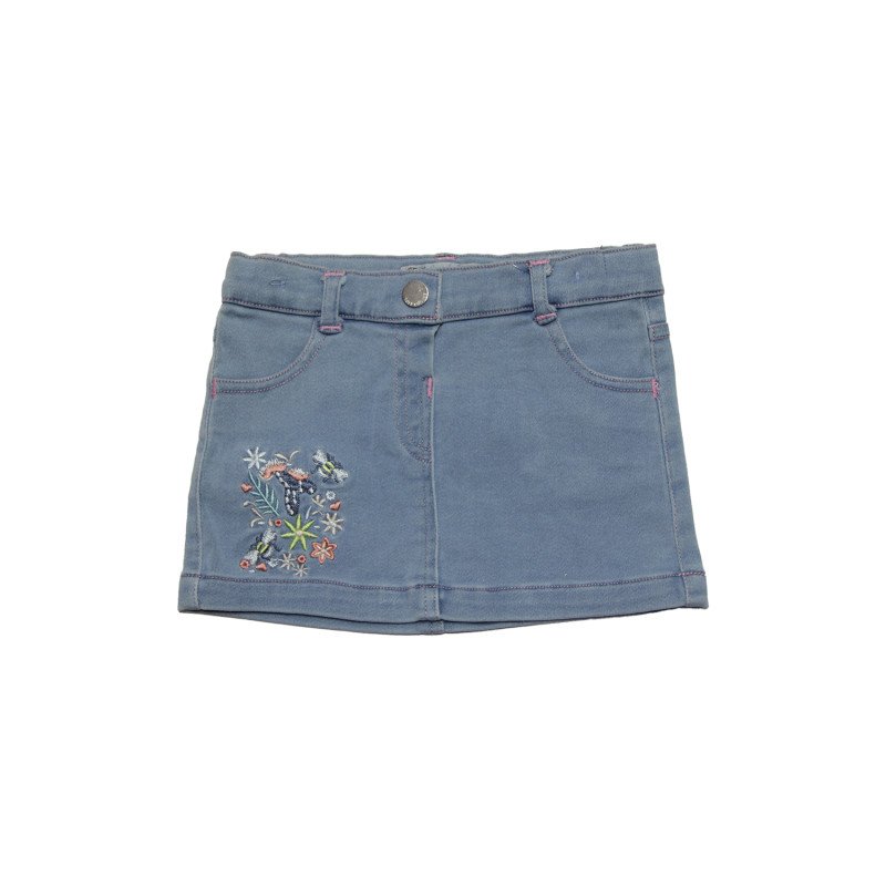 Toffy House Girls Denim Skirt with Embroidery Work- Blue Color