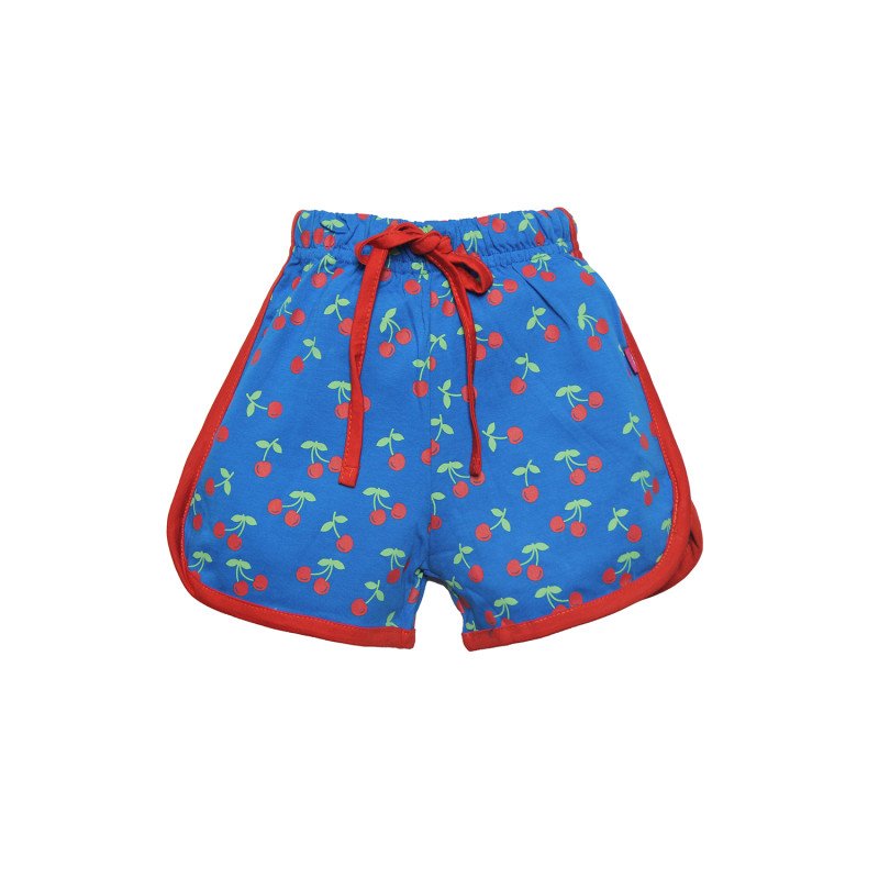 Girls Cherry Printed Cotton Shorts- Blue Color