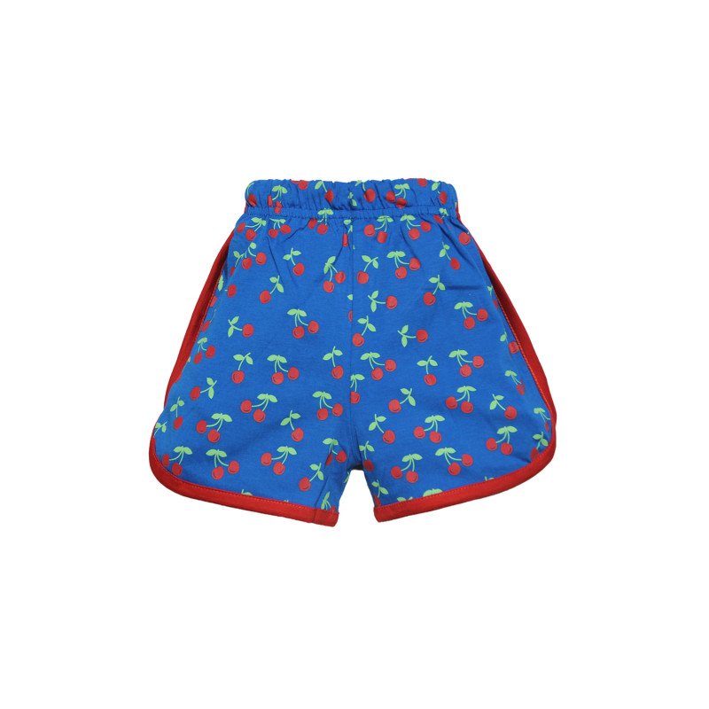 Girls Cherry Printed Cotton Shorts- Blue Color