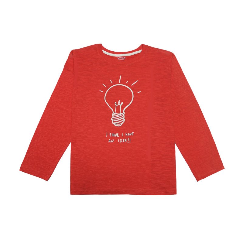 Doreme Cotton Full Sleeves T-Shirt Text Print - Red
