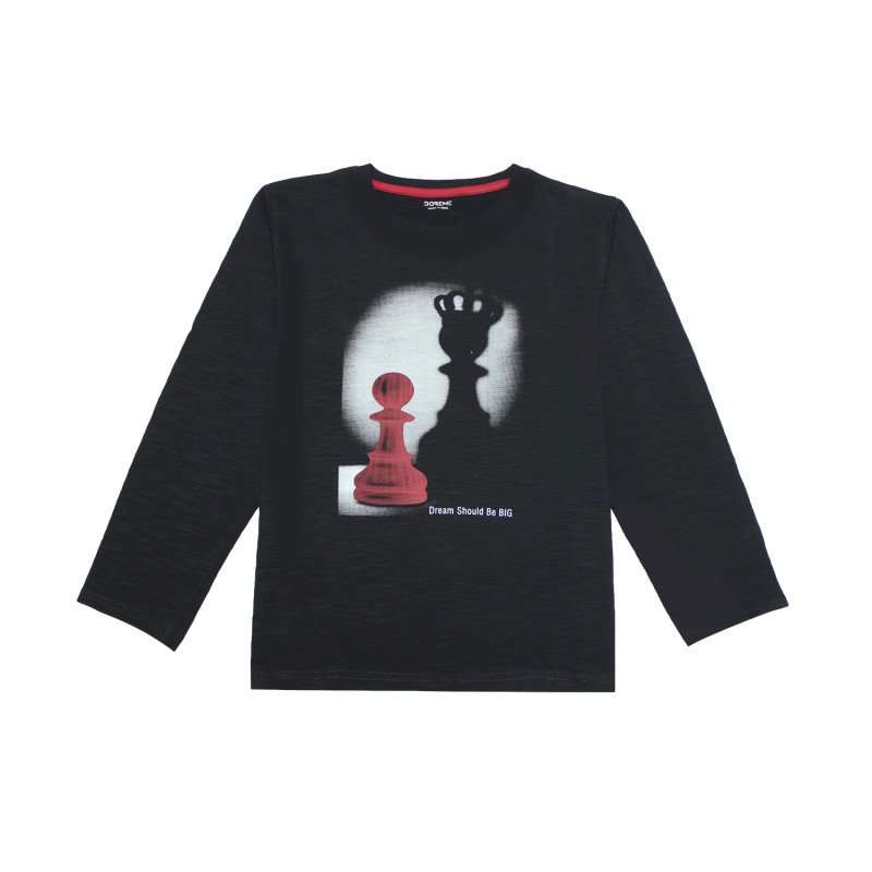 Doreme Cotton Full Sleeves Printed T-Shirt - Black