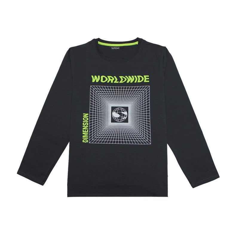 Doreme Cotton Printed Full Sleeves T-Shirt - Black