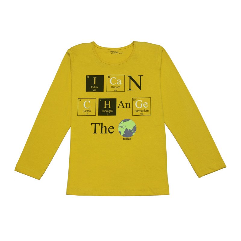 Doreme Cotton Full Sleeves T-Shirt Text Print- Yellow Color