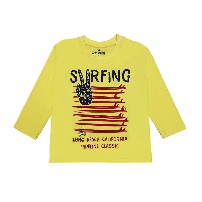 Txxi Junior Cotton Full Sleeves T-Shirt Text Printed  - Yellow
