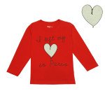 Doreme Cotton Full Sleeves T-Shirt Heart Print- Red Color