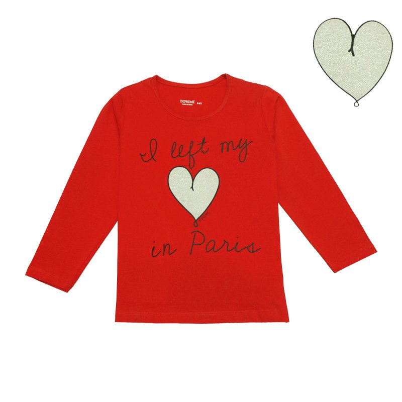 Doreme Cotton Full Sleeves T-Shirt Heart Print- Red Color