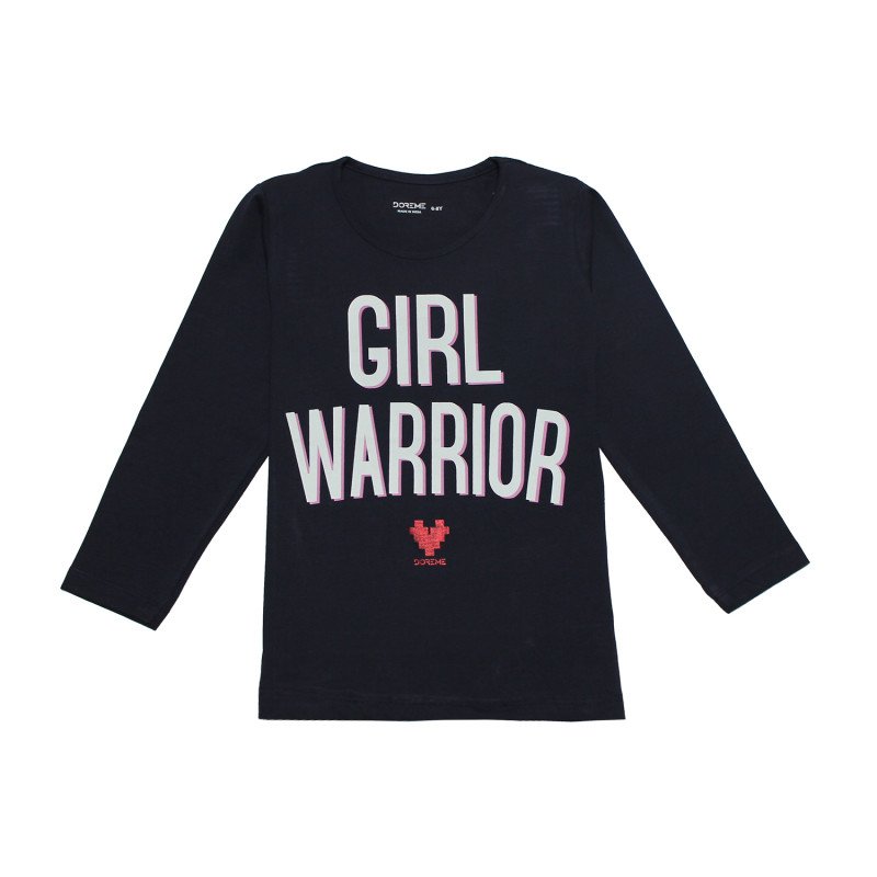 Doreme Cotton Full Sleeves T-Shirt Heart Print- Navy Blue Color