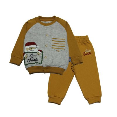 Fleece Full Sleeves Front Open Winter Wear Suit - Mustard Color