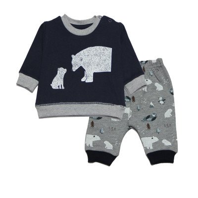 New Born Fleece Full Sleeves Winter Wear Set- Black & Grey Color