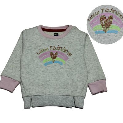 Fleece Full Sleeves Winter Wear Set Rainbow Print - Grey & Pink Color