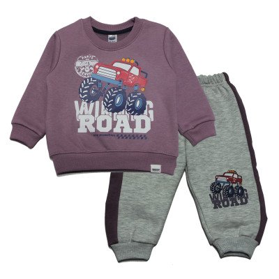 Fleece Full Sleeves Winter Wear Suit - Purple and Grey Color