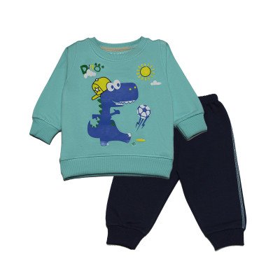 Fleece Full Sleeves Winter Wear Suit Dino Print- Blue Color