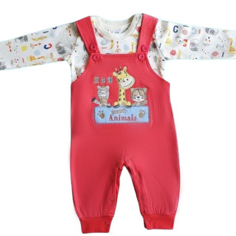Candy House Full Sleeves Animal Printed Romper With Tee - Gajri Red