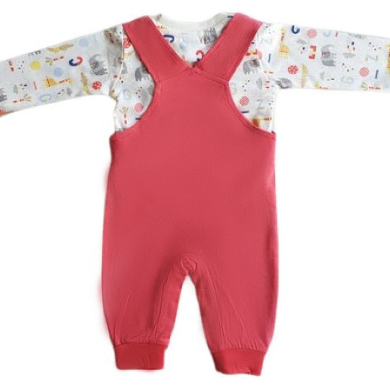 Candy House Full Sleeves Animal Printed Romper With Tee - Gajri Red