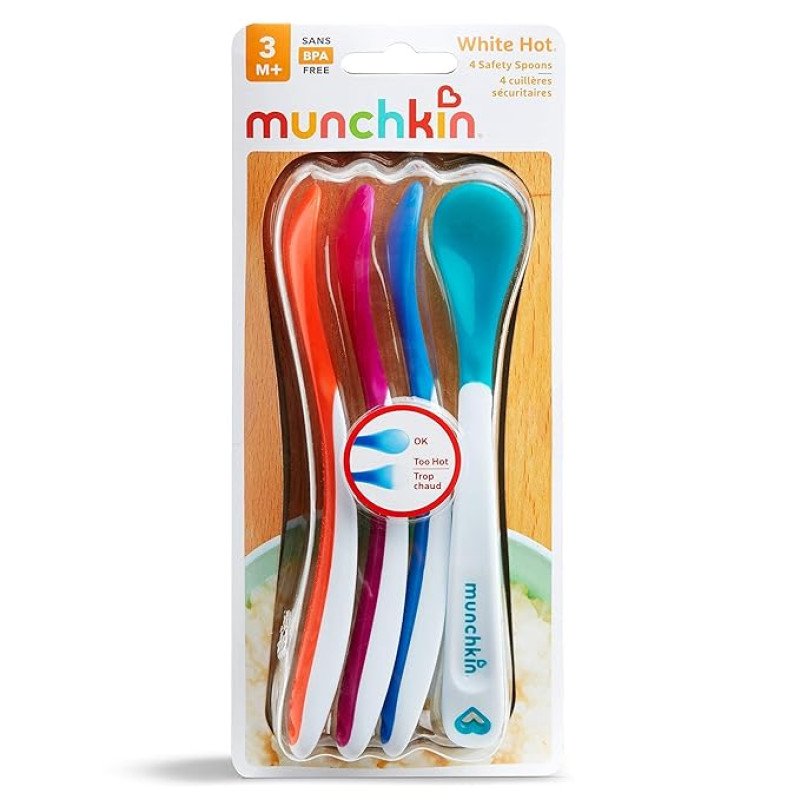 Munchkin White Hot Infant Safety Spoons (Multicolor, Pack of 4, Silicone)