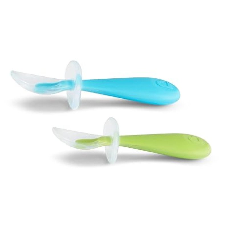 Munchkin Gentle Scoop Silicone Toddler Training Spoons, Blue and Green