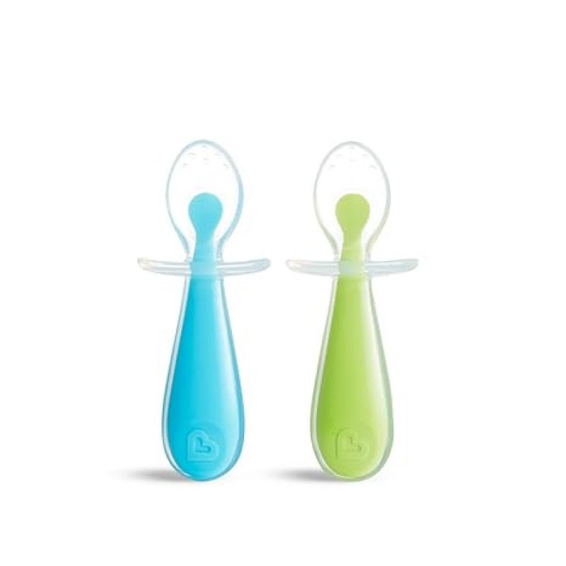 Munchkin Gentle Scoop Silicone Toddler Training Spoons, Blue and Green