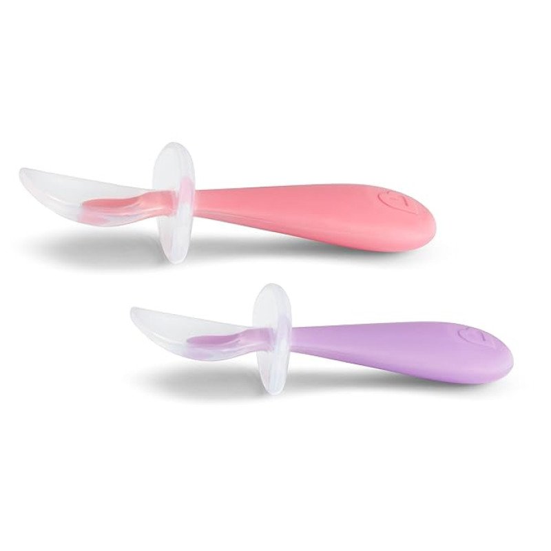 Munchkin Gentle Scoop Silicone Toddler Training Spoons, Pink and Purple