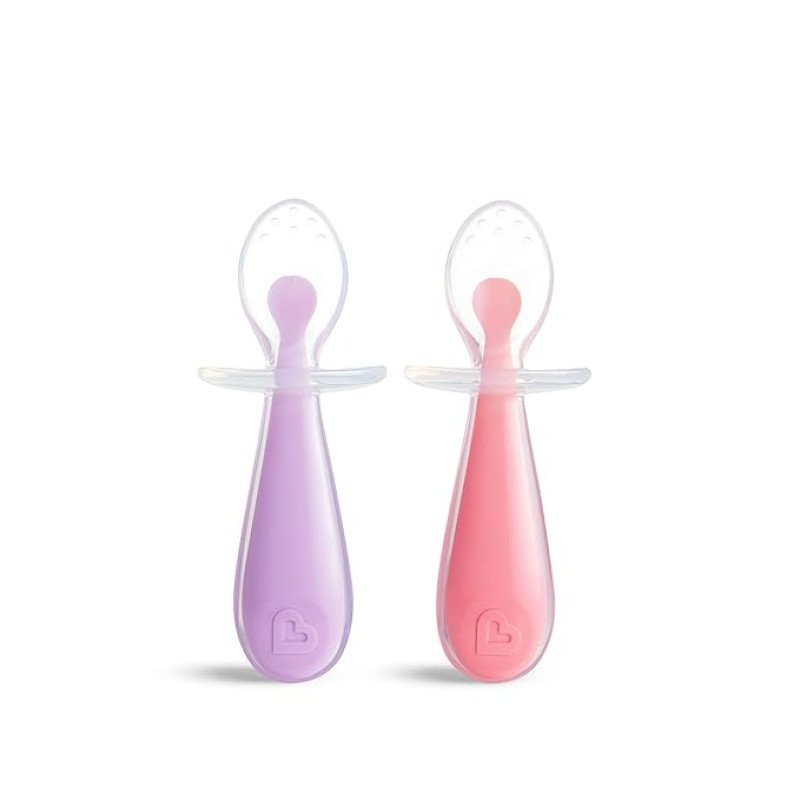 Munchkin Gentle Scoop Silicone Toddler Training Spoons, Pink and Purple