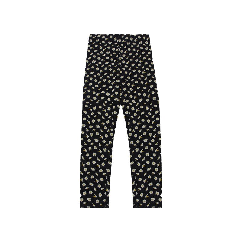 Flowers Printed Cotton Leggings Black Color